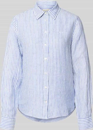 GANT Regular Fit Leinenbluse mit Hemdblusenkragen und Label-Stitching in Royal, Gr&ouml;&szlig;e 34