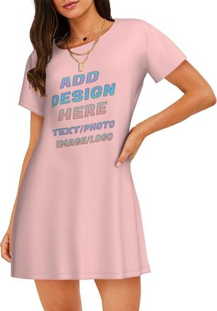 Generic Custom Womens Dress Add Photos/Logo/Text to Design Your Personalised Dresses Design Your Add Image Clothes Womens Summer Short Sleeve Dresses 2XL Pink