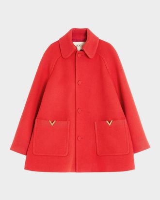 Valentino Garavani Mens Cappotto Wool V Gold-Trim Jacket