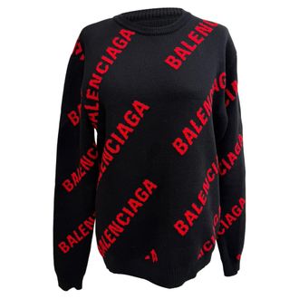 Balenciaga Balenciaga Allover Logo Sweater in Zwarte Katoen