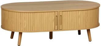Sweeek Coffee table with sliding doors and grooved wooden-effect compartments, Legacy, Natural, 110x59x39 cm
