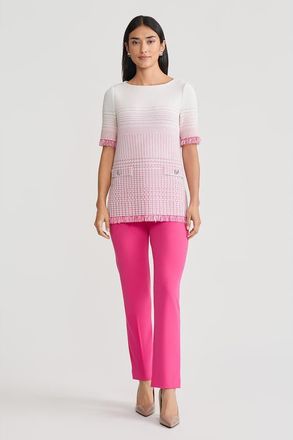 Ming Wang Ombre Fringe Trim Jacquard Knit Tunic in Carmine Rose/limestone at Nordstrom, Size X-Large P