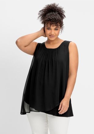 Sheego Longtop SHEEGO, Damen, Gr. 44, schwarz, 100% Polyester, R&uuml;ckenteil:5% Elasthan, 95% Viskose, unifarben, Rundhals, Tops Longtop