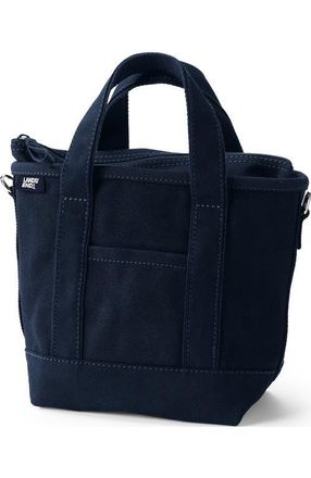 Lands End Zip Top Canvas Tote Bag in Natural/navy Lands End at Nordstrom, Size X-Large