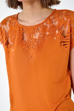 Roman Embellished Palm Print Cut Out T-Shirt