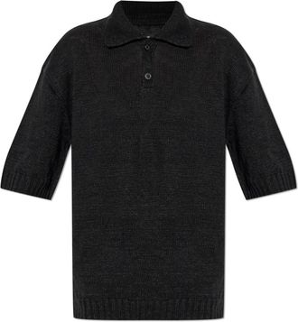 Maison Margiela Linnen Polo - Dames - V-hals truien - Zwart - XS - Linnen - Truien & Vesten