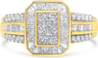 House of Brilliance 10K Yellow Gold 1.0Cttw Round and Baguette Diamond Cocktail Ring at Nordstrom, Size 8