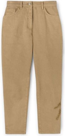 Motivi Chino broek met geborduurde patch - Dames - Vrijetijds broeken - Groen - XS - Katoen - Broeken