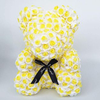 Trade Shop Trade Shop - Orsacchiotto Orsetto Orso Di Rose Con Fiori Rose Da 25cm Colore Giallo E Bianco