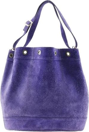 Herm&egrave;s Pre-owned Bucket Bags, female, Purple, Size: ONE SIZE Pre-owned Suede Market GM Shoulder Bag