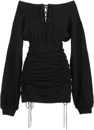 Generic Spring and Autumn Womens Goth Girl Punk Dress Long Sleeve Black Dress Fashion Dress-Black-M