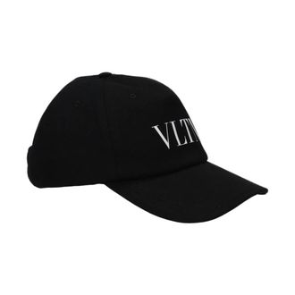 Valentino Garavani Accessoires, Heren, Zwart, ONE Size, Katoen, Zwarte Katoenen Logo Hoed met Gesp