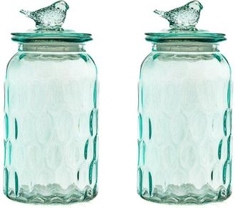 10 Strawberry Street Set Of 2 Textured Glass Bird Canisters, Dimpled Round