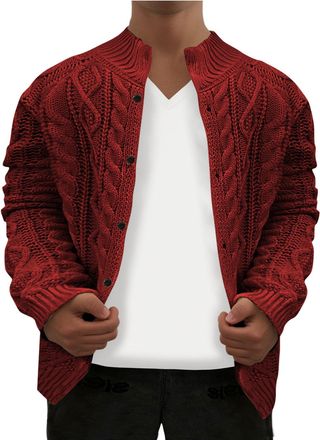Generic Mens Cardigan - Sweater Chunky Knit Jumper, Long Sleeve Button Down Jacket, Overcoat, Jumper, Open Front, Winter Warm Outerwear, Soft Comfy Loose Fit,