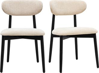 Miliboo Sillas De Tela Efecto Terciopelo Texturizado Beige Y Madera Negra (juego De 2) Siame