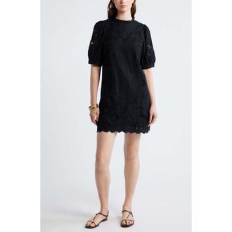 Treasure & Bond Cutwork Embroidery Minidress in Black at Nordstrom, Size Xx-Small