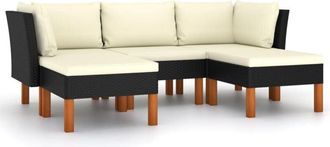 vidaXL Set De Muebles De Jard&iacute;n 5 Pzas Y Cojines Rat&aacute;n Sint&eacute;tico Negro Vidaxl
