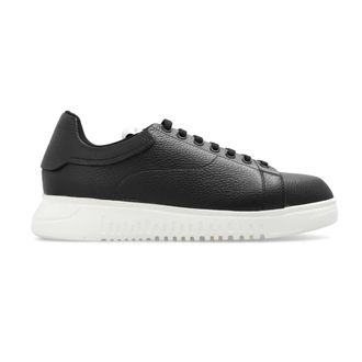 Emporio Armani Tumbled Leather Sneakers - Heren - Sneakers - Zwart - 45 EU - Leer - Schoenen