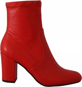 Steve Madden Red Leather Block Heels Ankle Boots Womens Shoes (Pre-Owned)