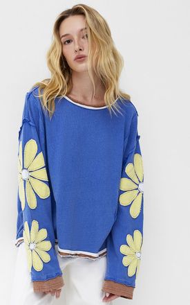 Free People Womens Youre A Star terry flowers loose T-shirt