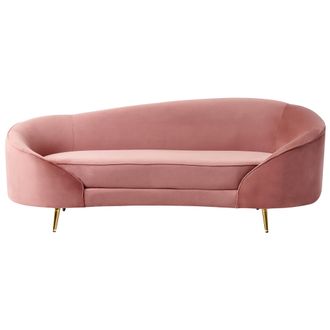 Beliani Sof&aacute; 2 Plazas De Terciopelo Dise&ntilde;o Curvo Patas De Metal Rosa Pastel Dorado Savar