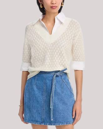 Tanya Taylor Esme Pointelle Knit Top In Cream