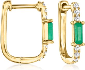 RS Pure by Ross-Simons Emerald and. Diamond Paper Clip Link Hoop Earrings in 14kt Yellow Gold