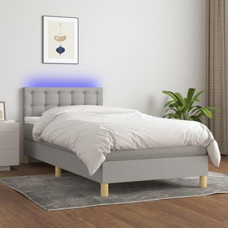 vidaXL Cama Box Spring Con Colch&oacute;n Tela Y Led Gris Claro 80x200 Cm Vidaxl
