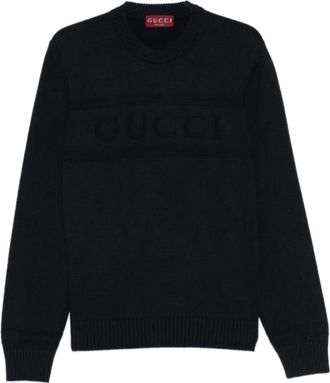 Gucci Logo Sweater - Heren - Ronde hals truien - Blauw - M - Katoen - Truien & Vesten