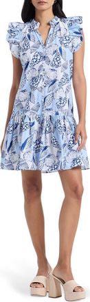 Robert Graham Savannah Shell Print Cap Sleeve Shift Dress in Blue at Nordstrom Rack, Size 10