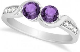 Allurez Amethyst Diamond Accented Twisted Two Stone Ring 14k White Gold (1.13ct)