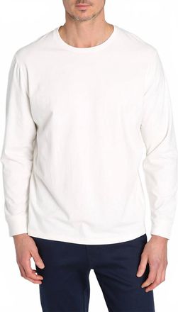 Jachs NY Bryant Long Sleeve Sueded Cotton Crewneck Shirt In White