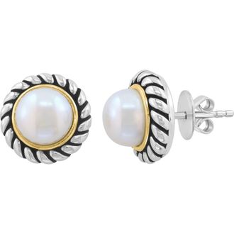 Effy Two-Tone Freshwater Pearl Stud Earrings in White at Nordstrom Rack