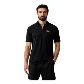 Emporio Armani Polo met logoprint en ritssluiting - Heren - Polos - Zwart - XL - Polyester - Tops