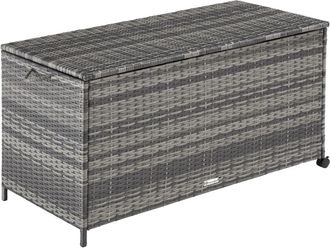 TecTake Ba&uacute;l de jard&iacute;n de rat&aacute;n sint&eacute;tico con ruedas 117x54x64 cm gris