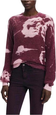 Desigual Bordeaux Gebreide Trui Lange Mouw - Dames - Ronde hals truien - Rood - XL - Wol - Truien & Vesten