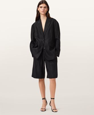 AllSaints Viscose/Linen Charley Relaxed Fit Pleated Shorts, Size: UK 14/US 10