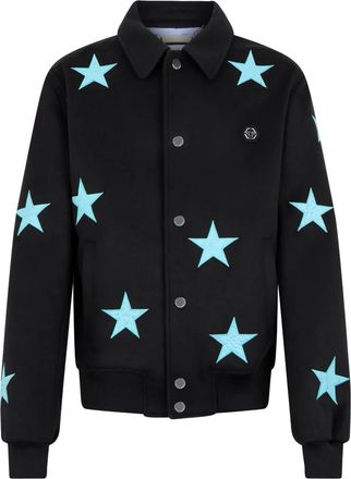 Philipp Plein star-print wool shirt jacket - men - Virgin Wool/Polyamide/Cashmere/Calf Leather/Viscose - 46 - Black