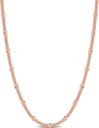 Amour Double Curb Link Chain Necklace In Rose Plated Sterling Silver, 24 In