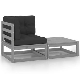vidaXL Set Divani Da Giardino 2 Pz Con Cuscini Grigio Massello Di Pino - Vidaxl