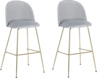 Beliani Beliani - Conjunto De 2 Sillas De Bar Tapizadas En Terciopelo Gris Marco De Acero Dorado Altura Del Mostrador Muebles De Comedor De Dise&ntilde;o Arcola