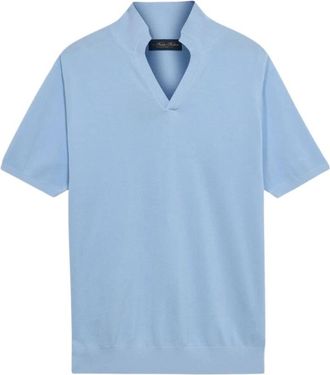 Brooks Brothers Piqu&eacute; Knit Polo met Open Kraag - Heren - V-hals truien - Blauw - M - Katoen - Truien & Vesten