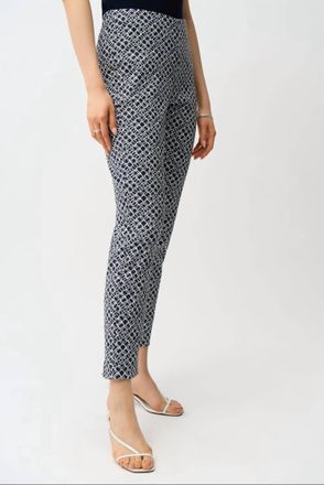 Joseph Ribkoff Slim Geometric Ankle-Length Trouser Pant In Navy/white