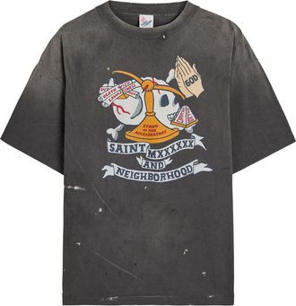 Saint Mxxxxxx Saint Mxxxxxx Pray Printed Cotton T-shirt - Black - Xxl