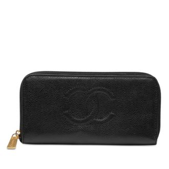 Chanel Black Grained Calfskin Long Wallet (Bi-Fold) (Pre-Owned)