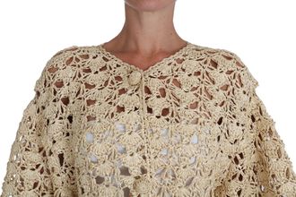 Dolce & Gabbana Beige Cardigan Crochet Knitted Raffia Womens Sweater