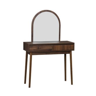 Sweeek Mueble tocador de madera espejo redondo, 90cm, nogal