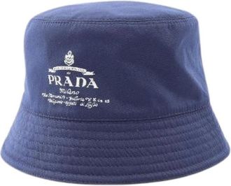 Prada Pre-owned Cappello a secchiello con stampa logo in cotone e poliestere - - Pre-owned - Uomo - Blu - ONE SIZE