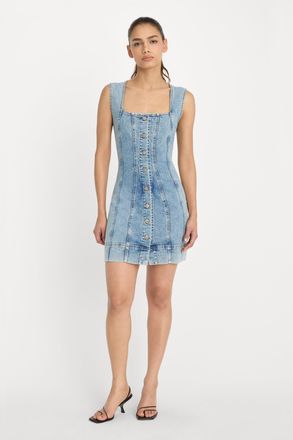 Good American Womens Mini Button Front Dress | Indigo, 4 Size Medium | Good American by Khlo&Egrave; Kardashian