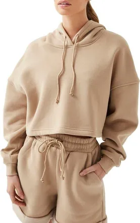 4th & Reckless Lita Crop Oversize Hoodie in Camel Jersey at Nordstrom, Size X-Small